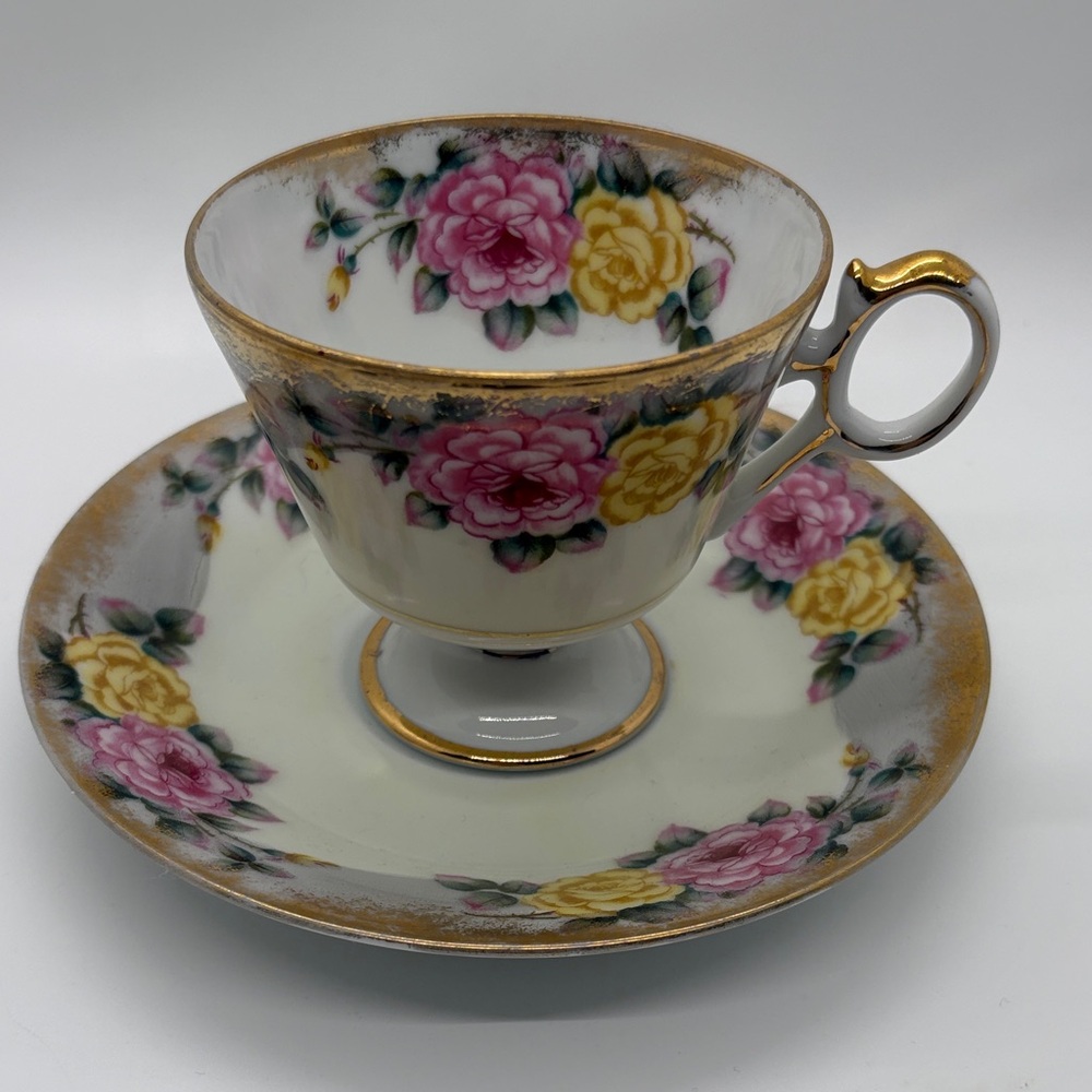 Floral Porcelain Teacup and Saucer Set. Royal Sealy China